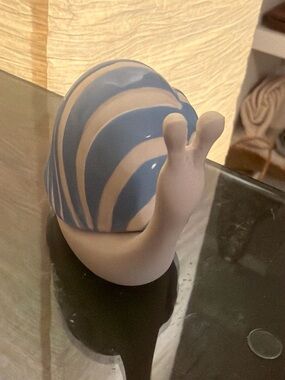 Anthropologie Blue and White Ceramic Snail Figurine Home Art - for tiny trinkets